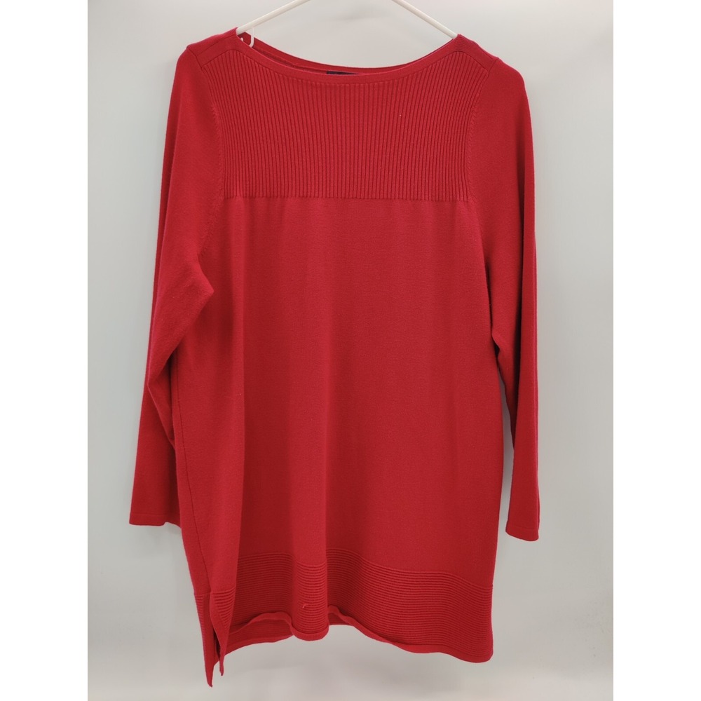 Lane Bryant Red Boat Neck Ribbed Yoke Tunic Sweater 1105841 Womens 14/16
